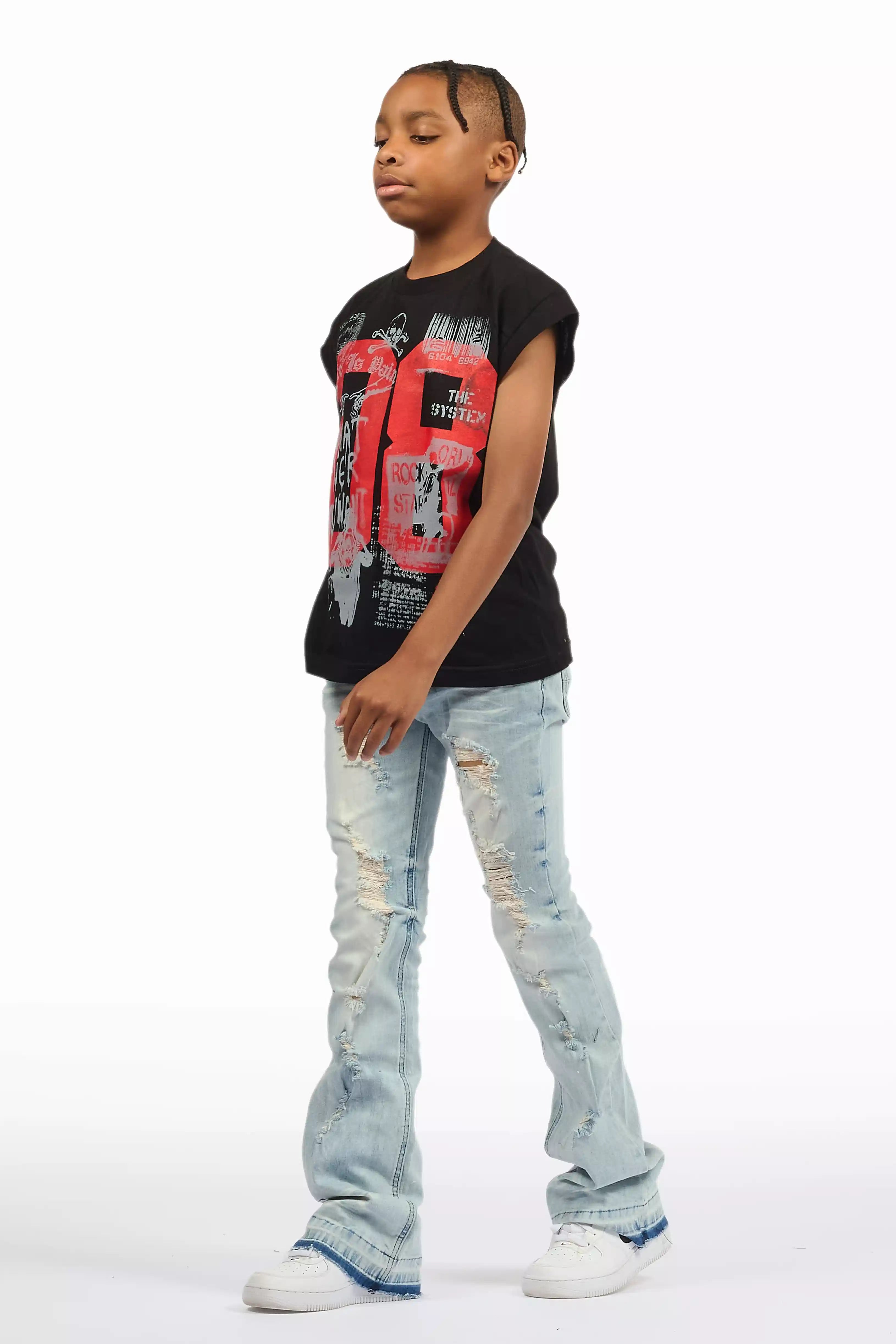 Boys Zahir Blue Slim Stacked Flare Jean