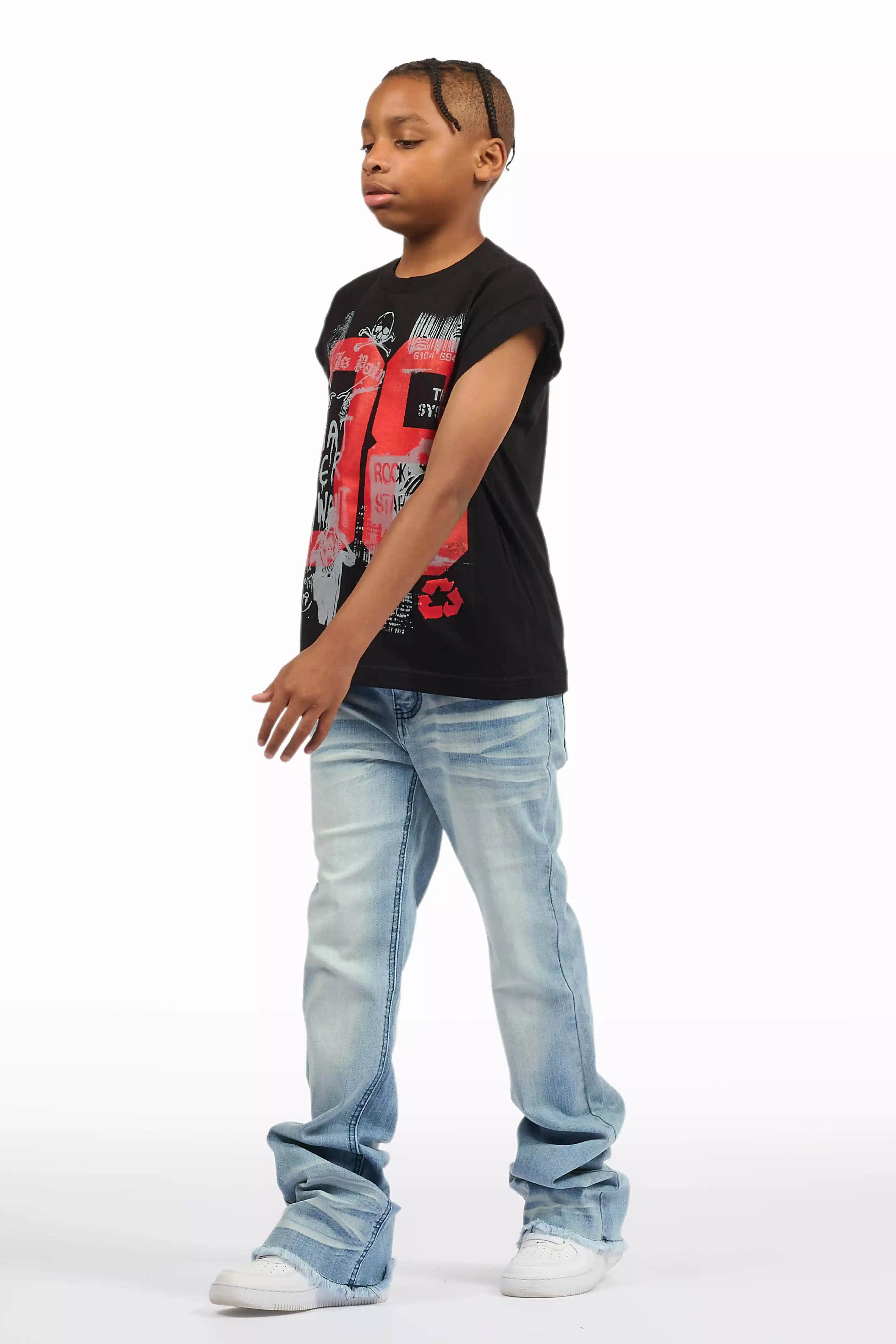 Boys Dag Dark Blue Stacked Flare Jean