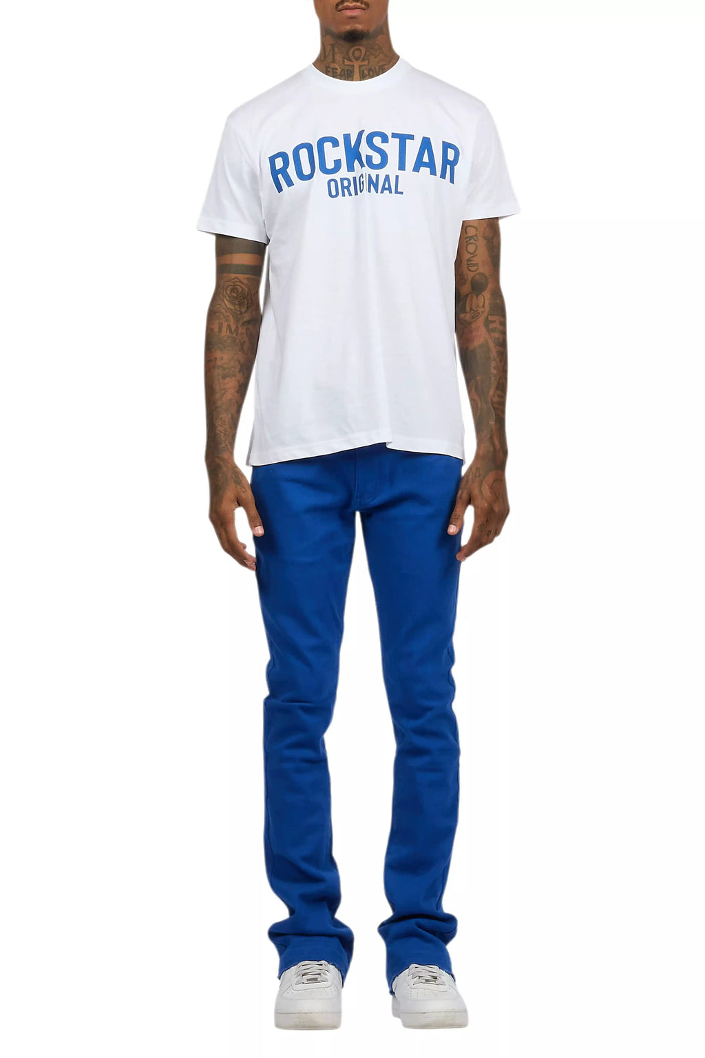 Sana White/Royal T-Shirt/Dag Stacked Flare Jean Set