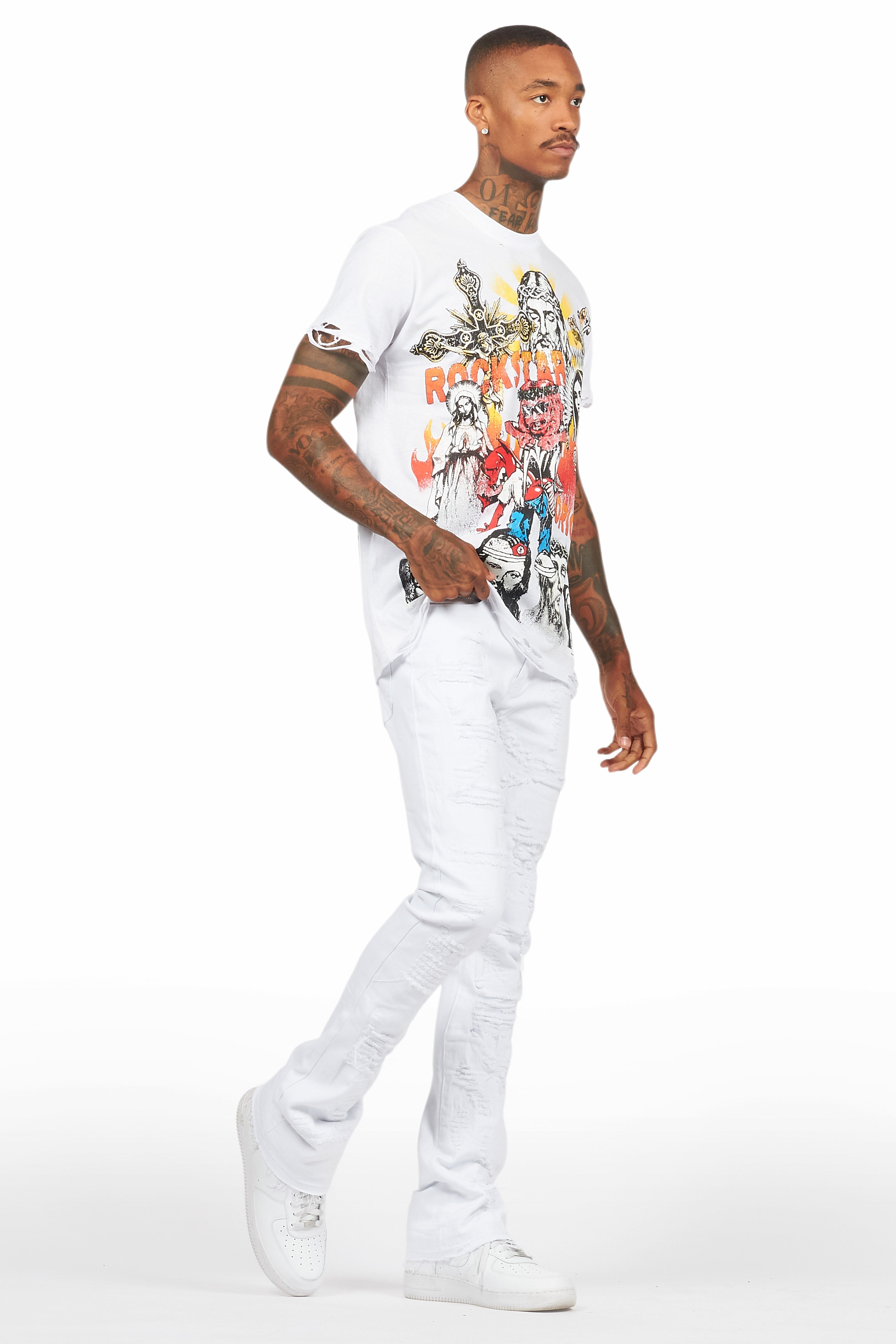 Holibert White Stacked Flare Jean