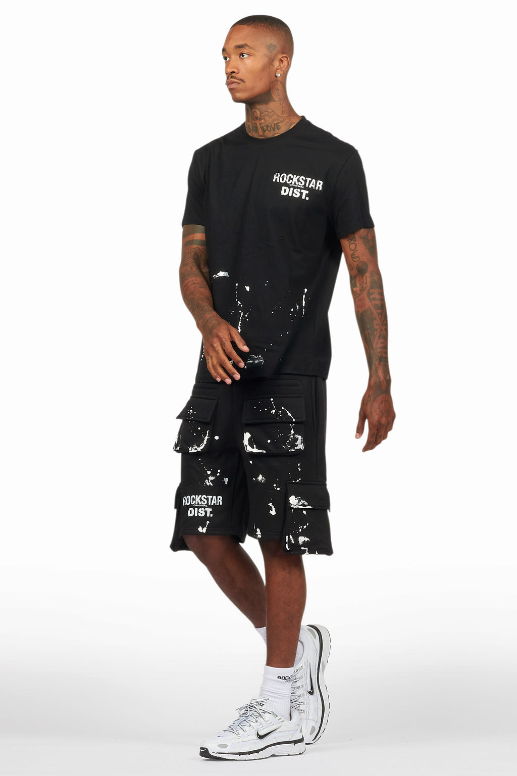Raffer Black/White T-Shirt Cargo Shorts Set