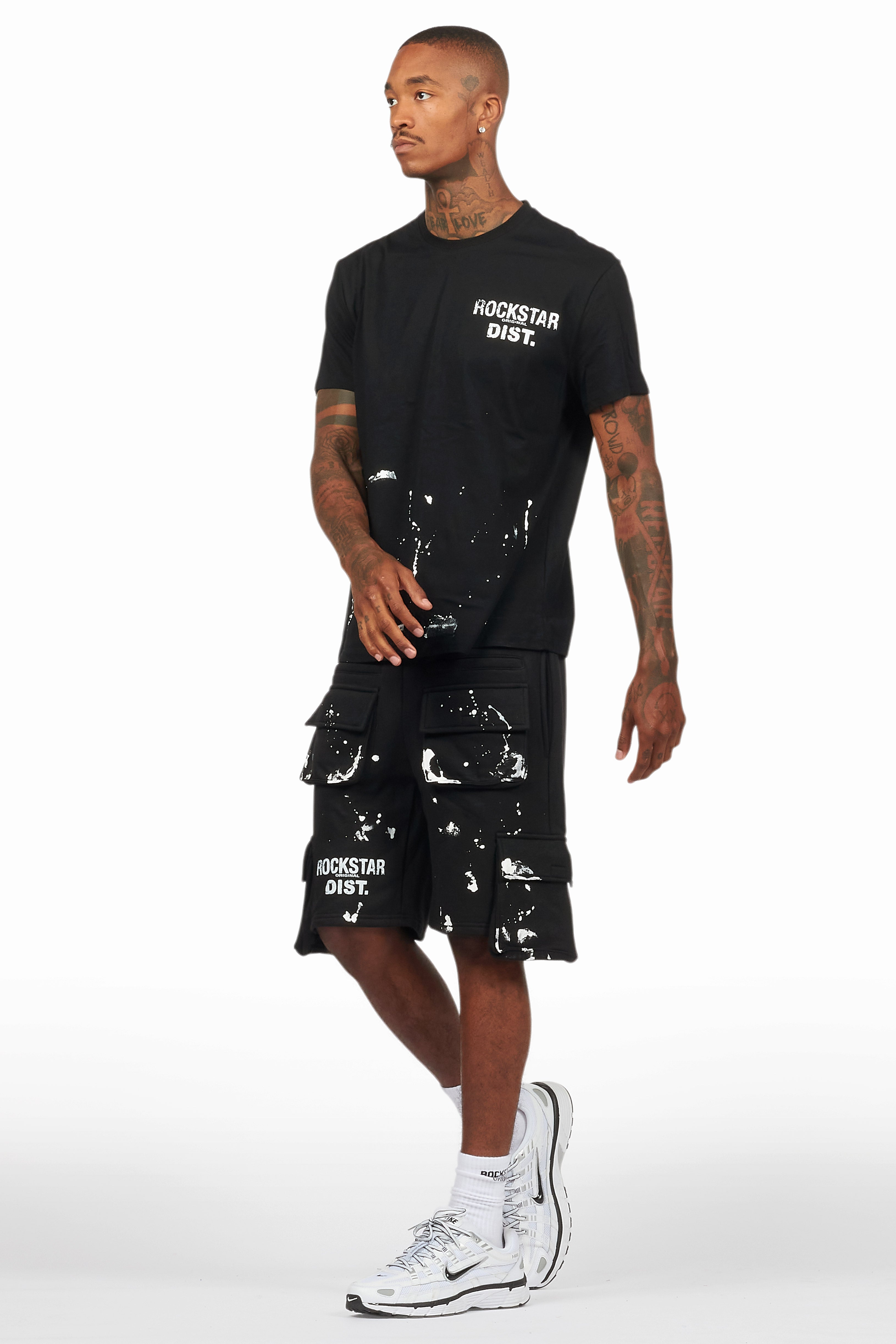 Raffer Black/White T-Shirt Cargo Shorts Set