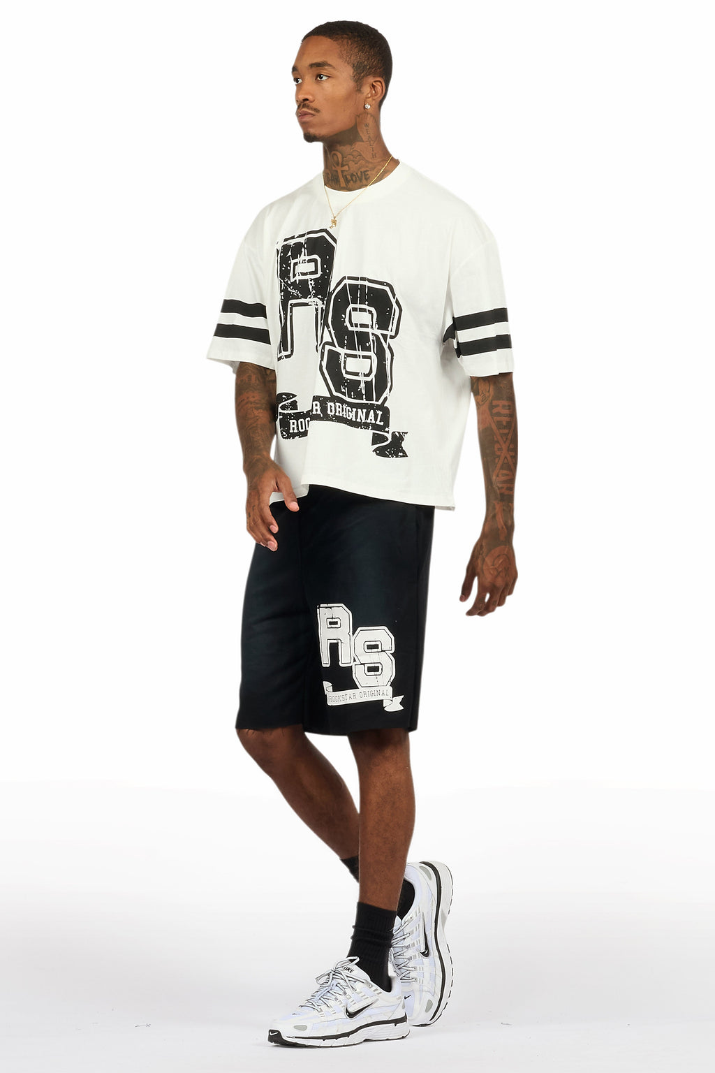 Alik White/Black Crop Boxy Tee Short Set