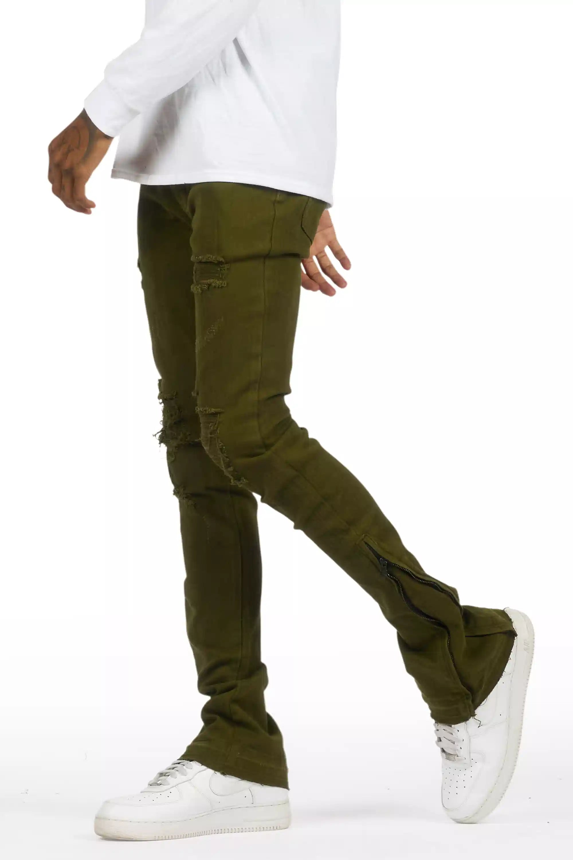 Jaymes Olive Stacked Flare Jean