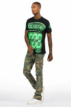 Tachi Camo Rhinestone Stacked Flare Jean
