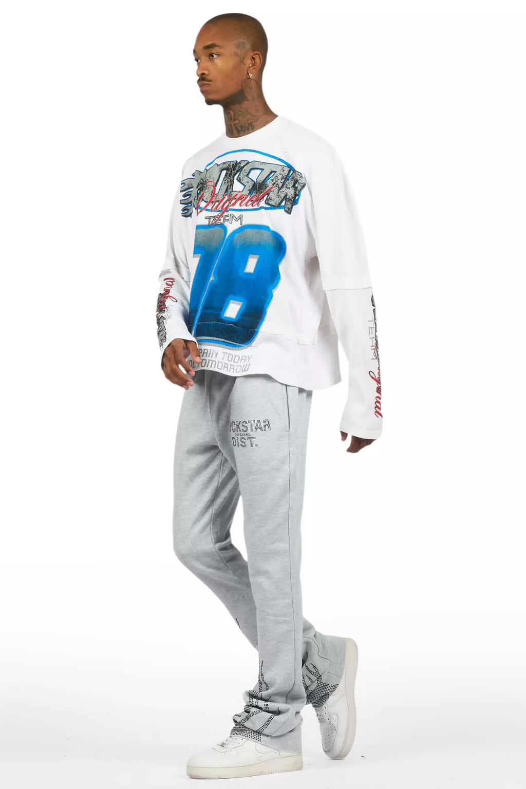 Pyrel Heather Grey/Black Rhinestone Stacked Flare Pant