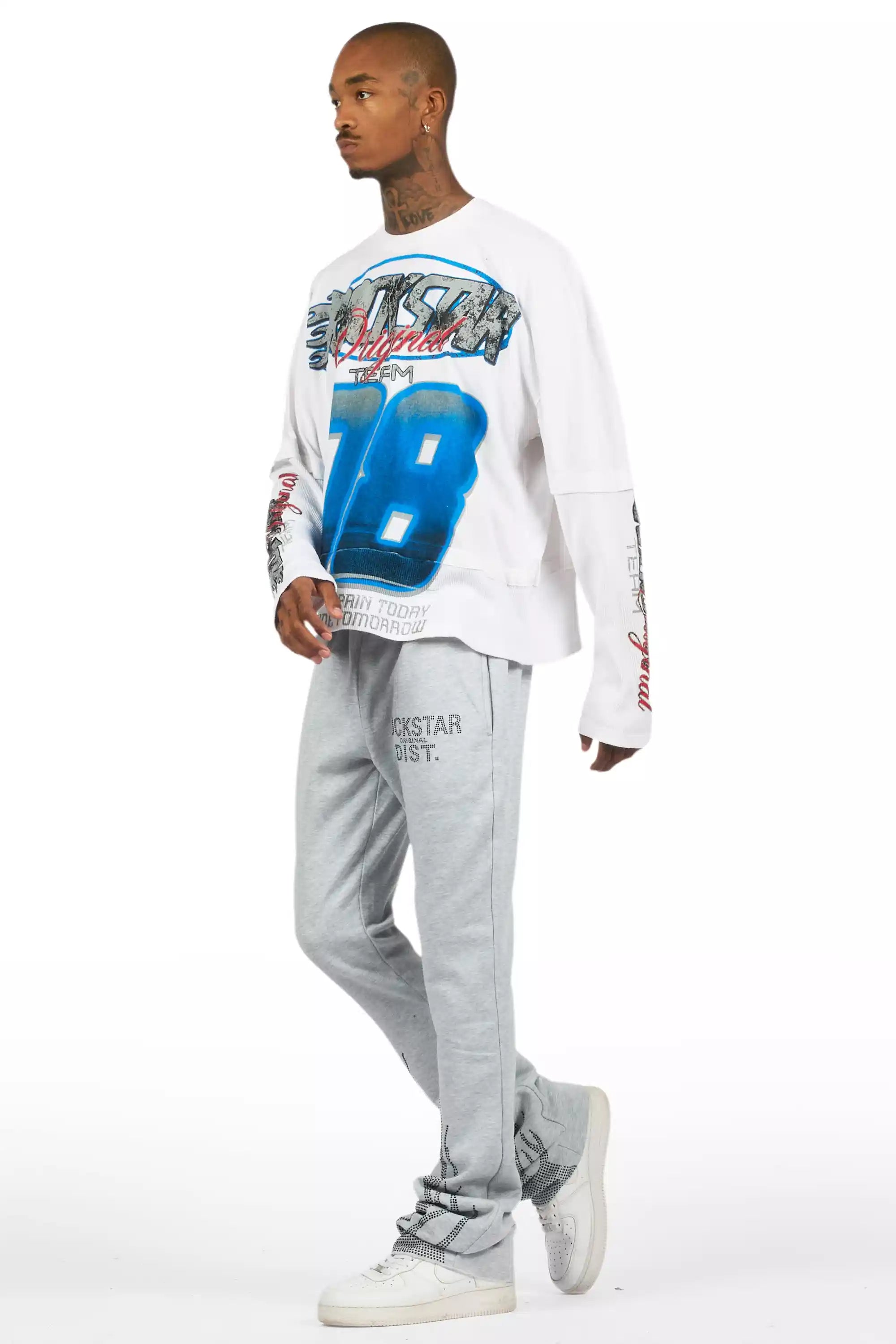 Pyrel Heather Grey/Black Rhinestone Stacked Flare Pant