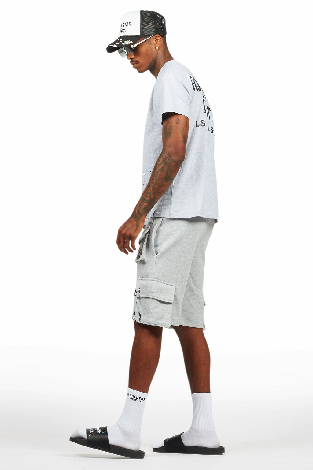Raffer Heather Grey/Black T-Shirt Cargo Shorts Set