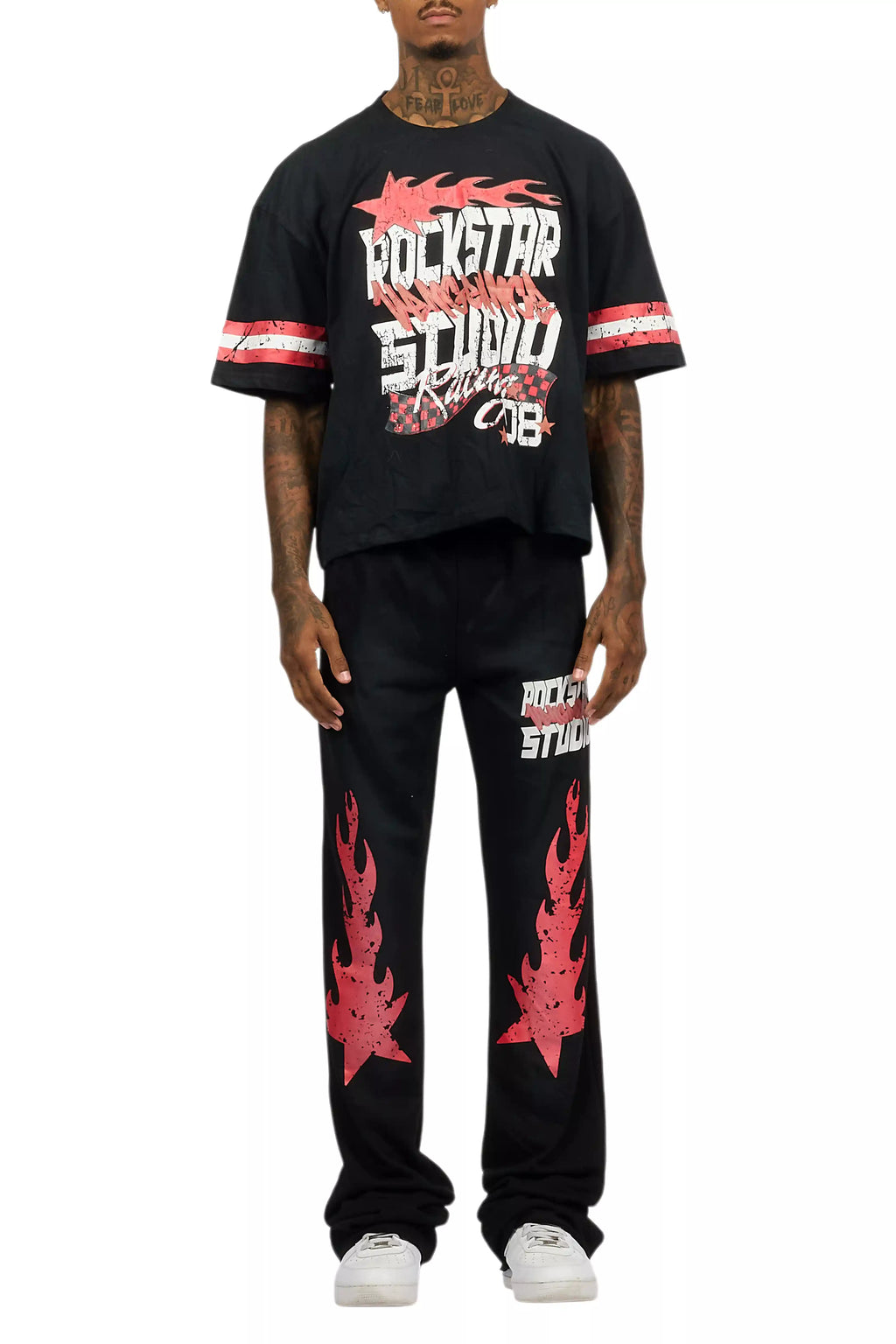 Garo Black T-Shirt/Baggy Stacked Track Set