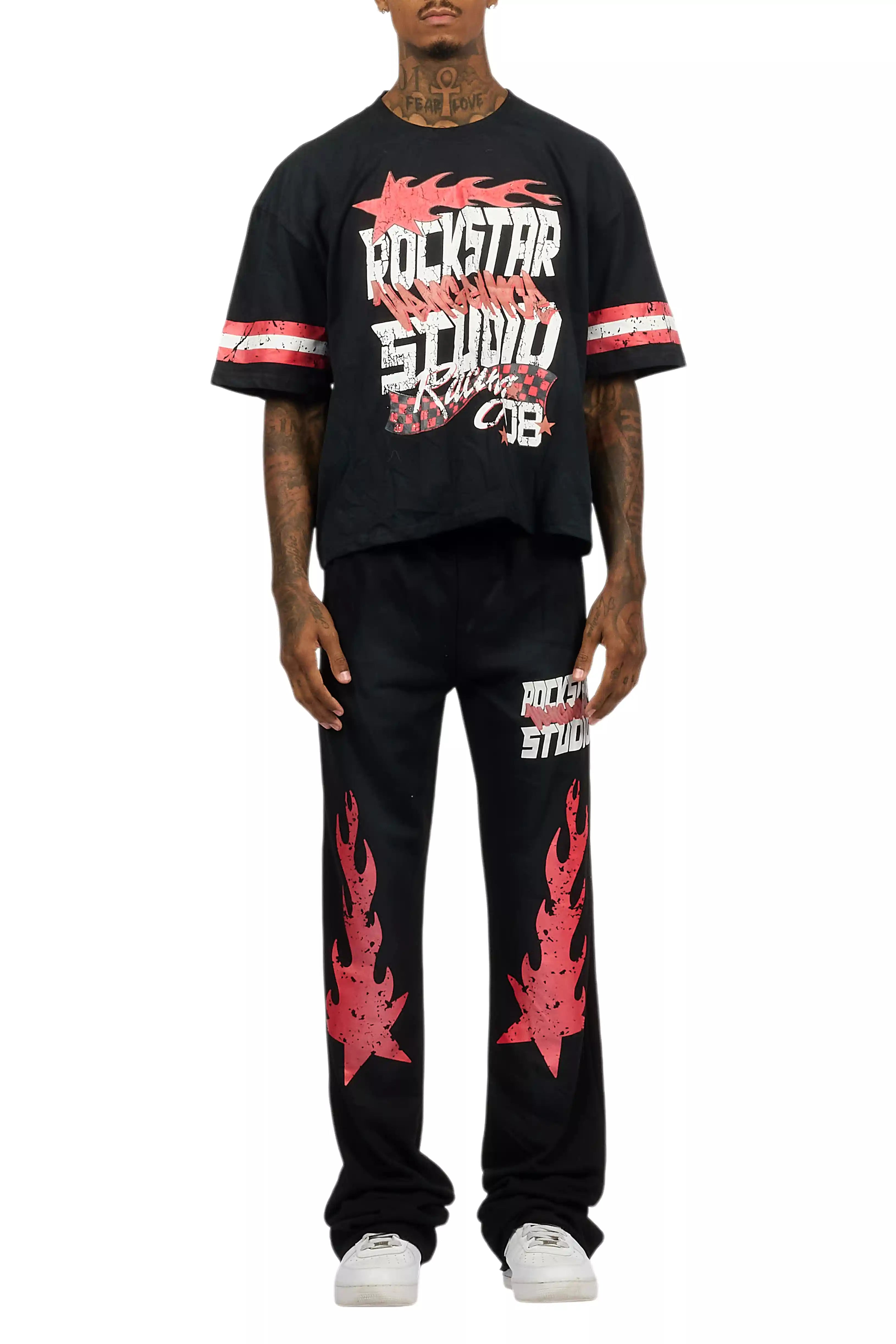 Garo Black T-Shirt/Baggy Stacked Track Set