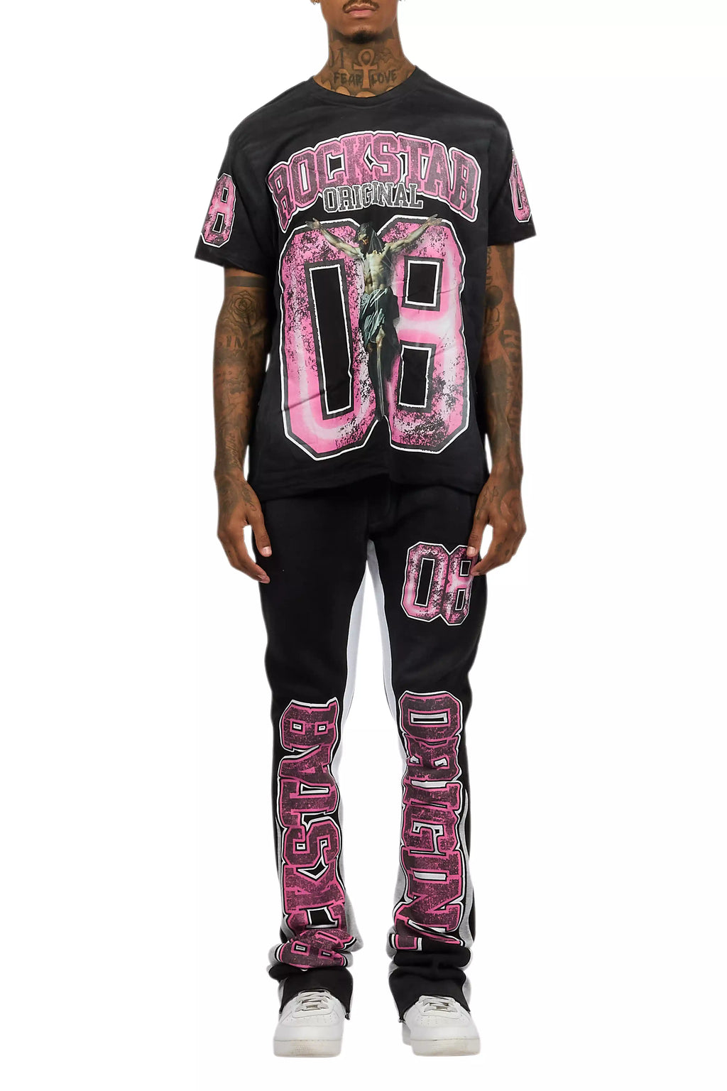 Fields Black/Pink T-Shirt/Stacked Flare Track Set
