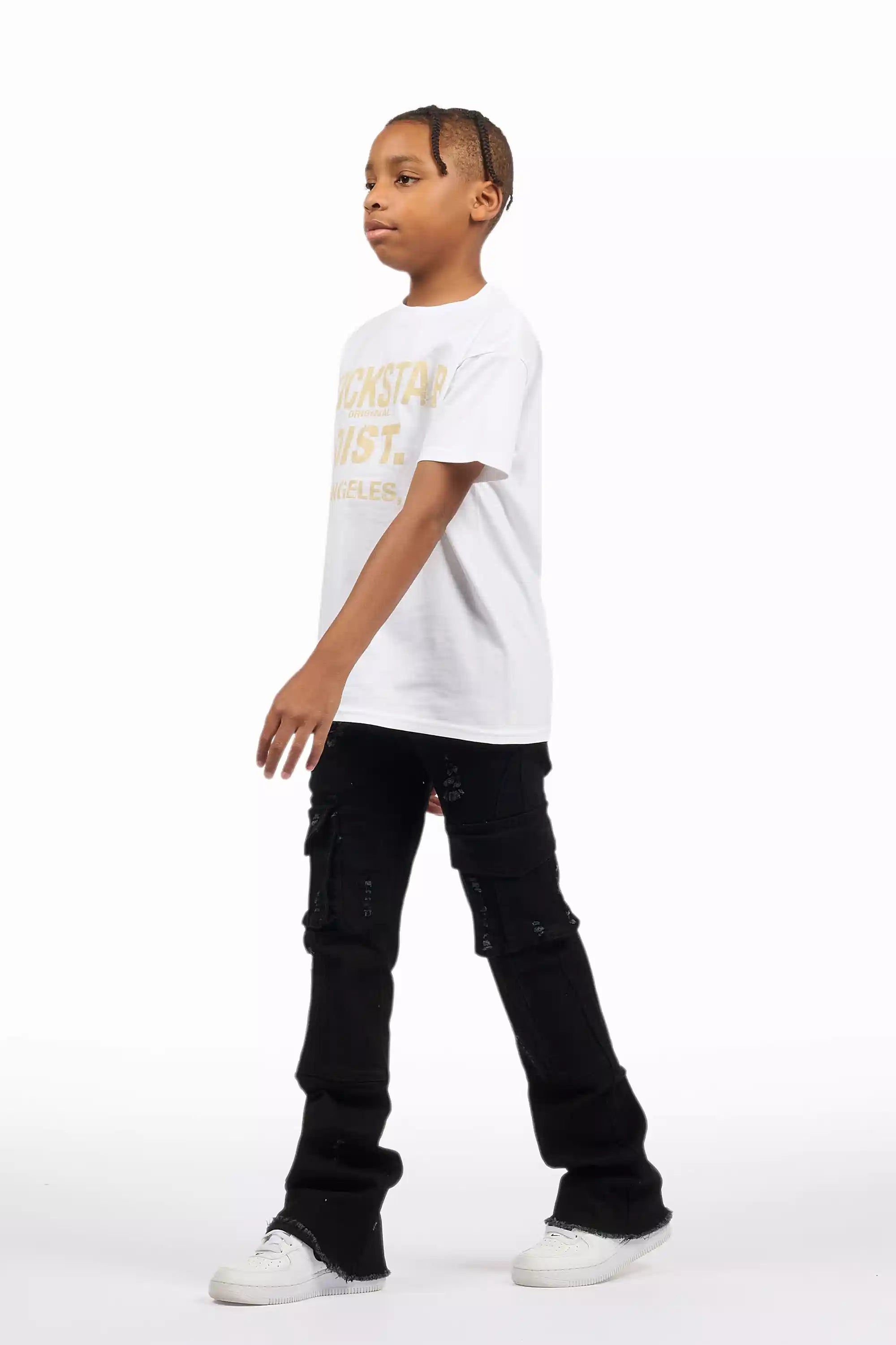 Boys Adalee Black Stacked Flare Jean