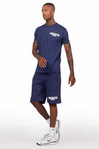 Sana Navy T-Shirt/Raw Edge Short Set