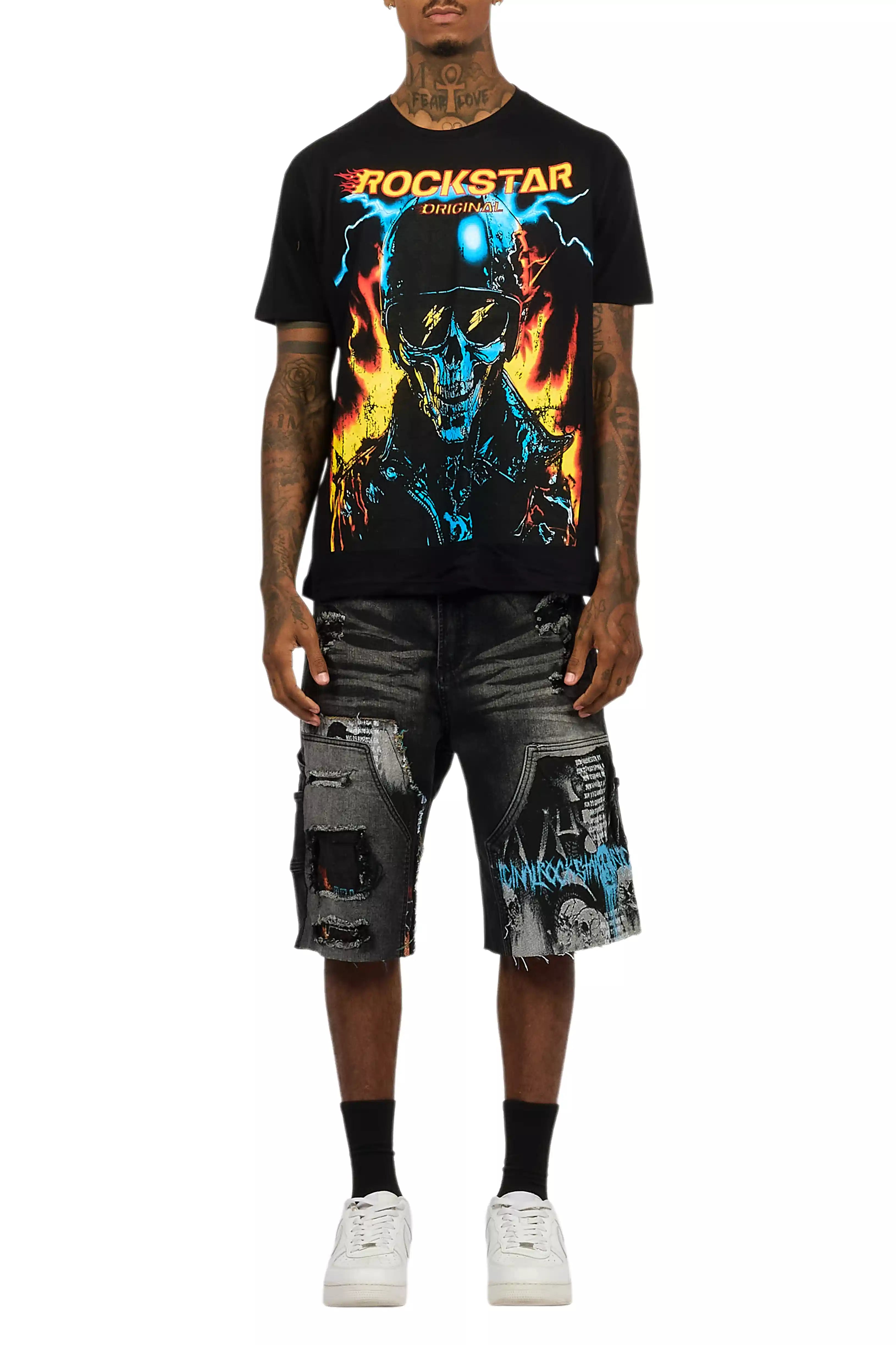 Balius Black T-Shirt/Denim Short Set