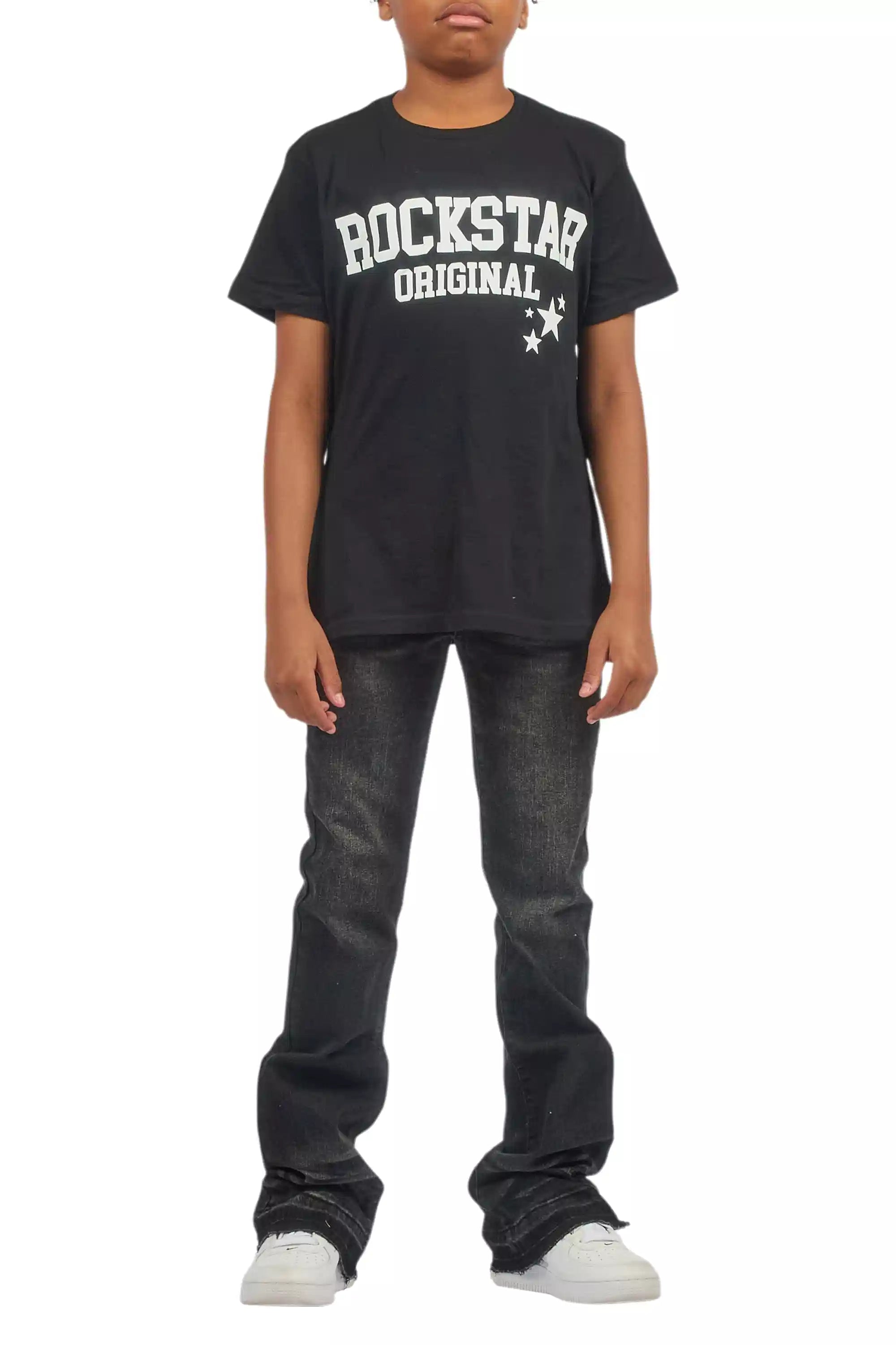 Boys Dag Black Wash Stacked Flare Jean