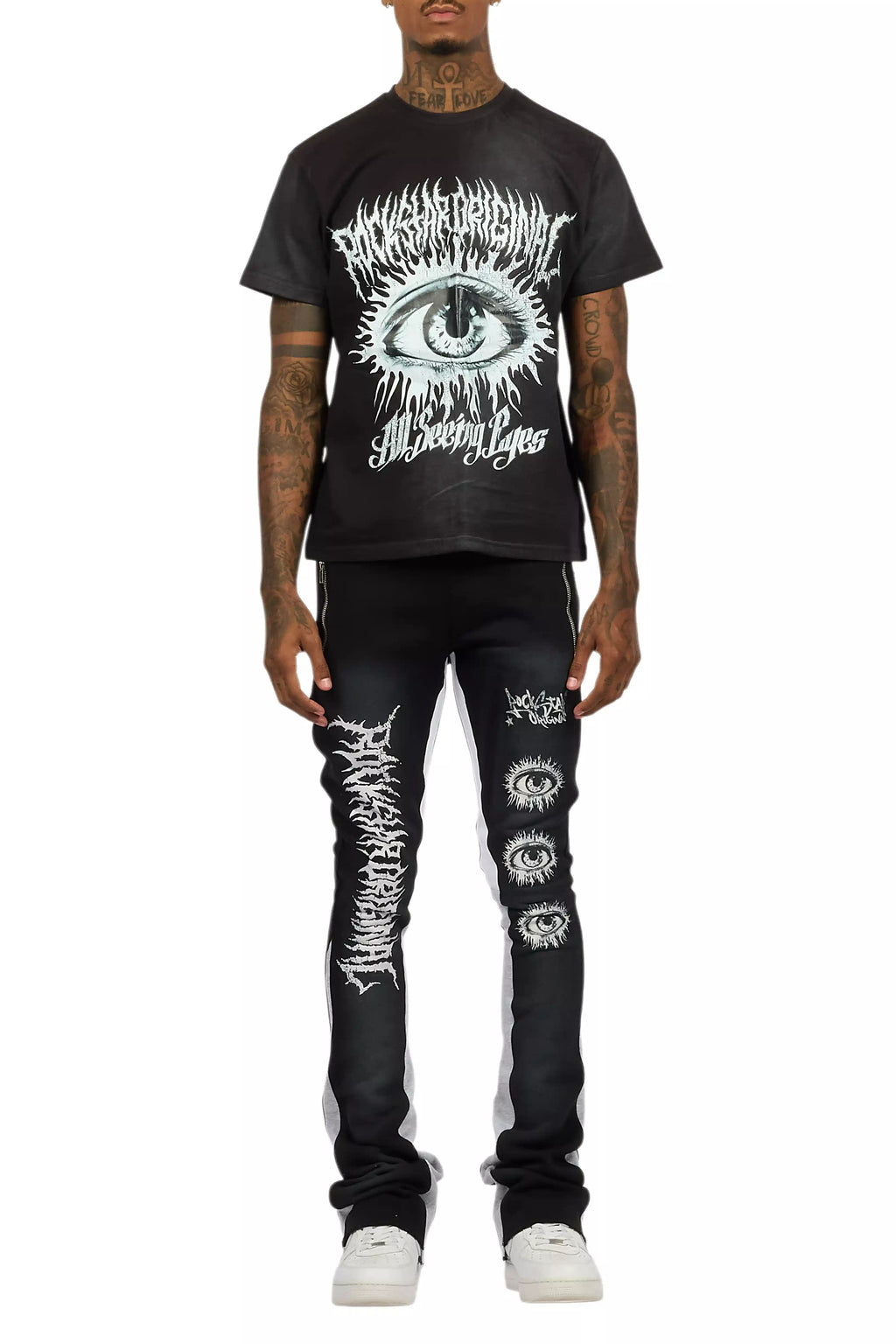 All Seeing Eyes Black T-Shirt/Stacked Flare Track Set