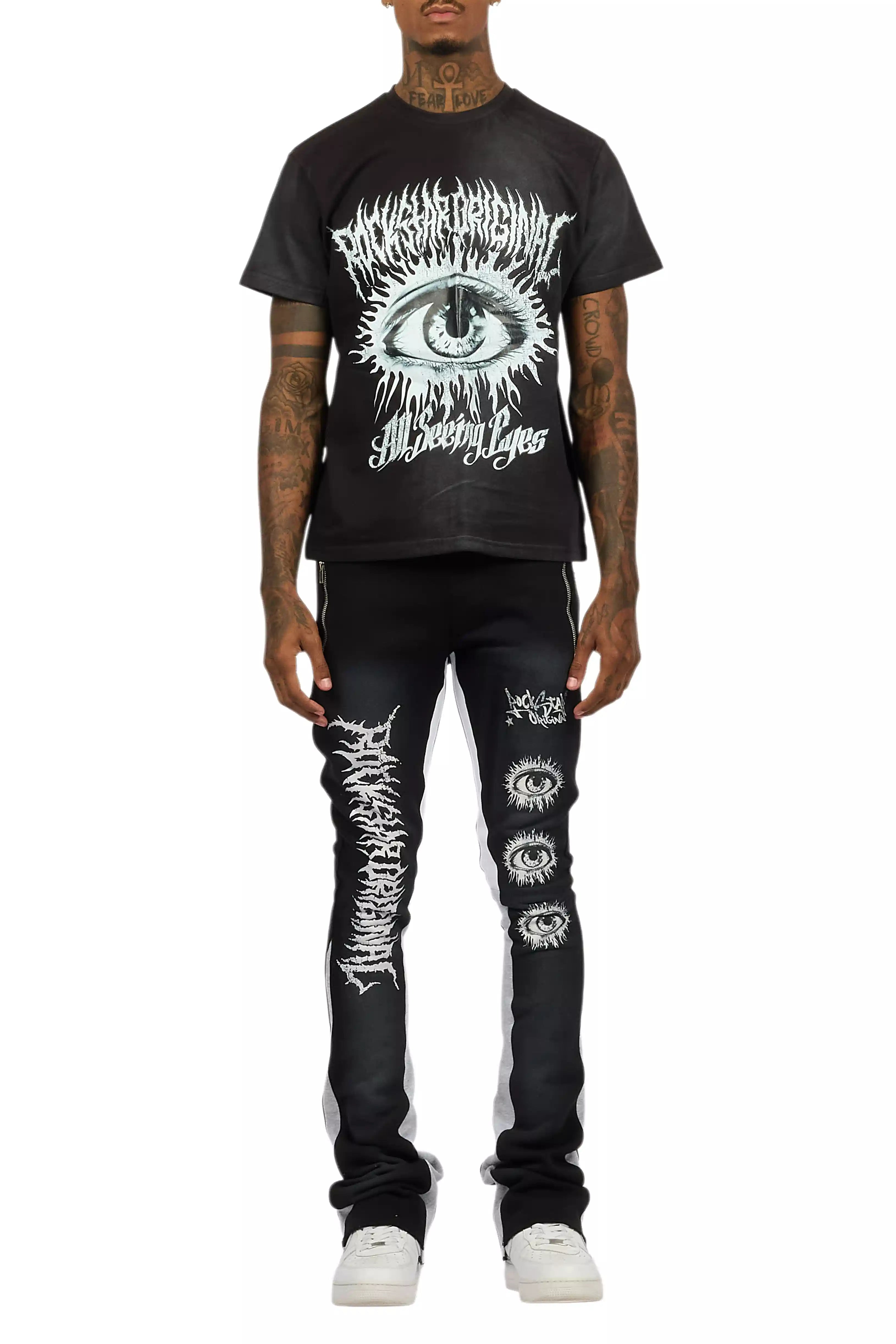 All Seeing Eyes Black T-Shirt/Stacked Flare Track Set