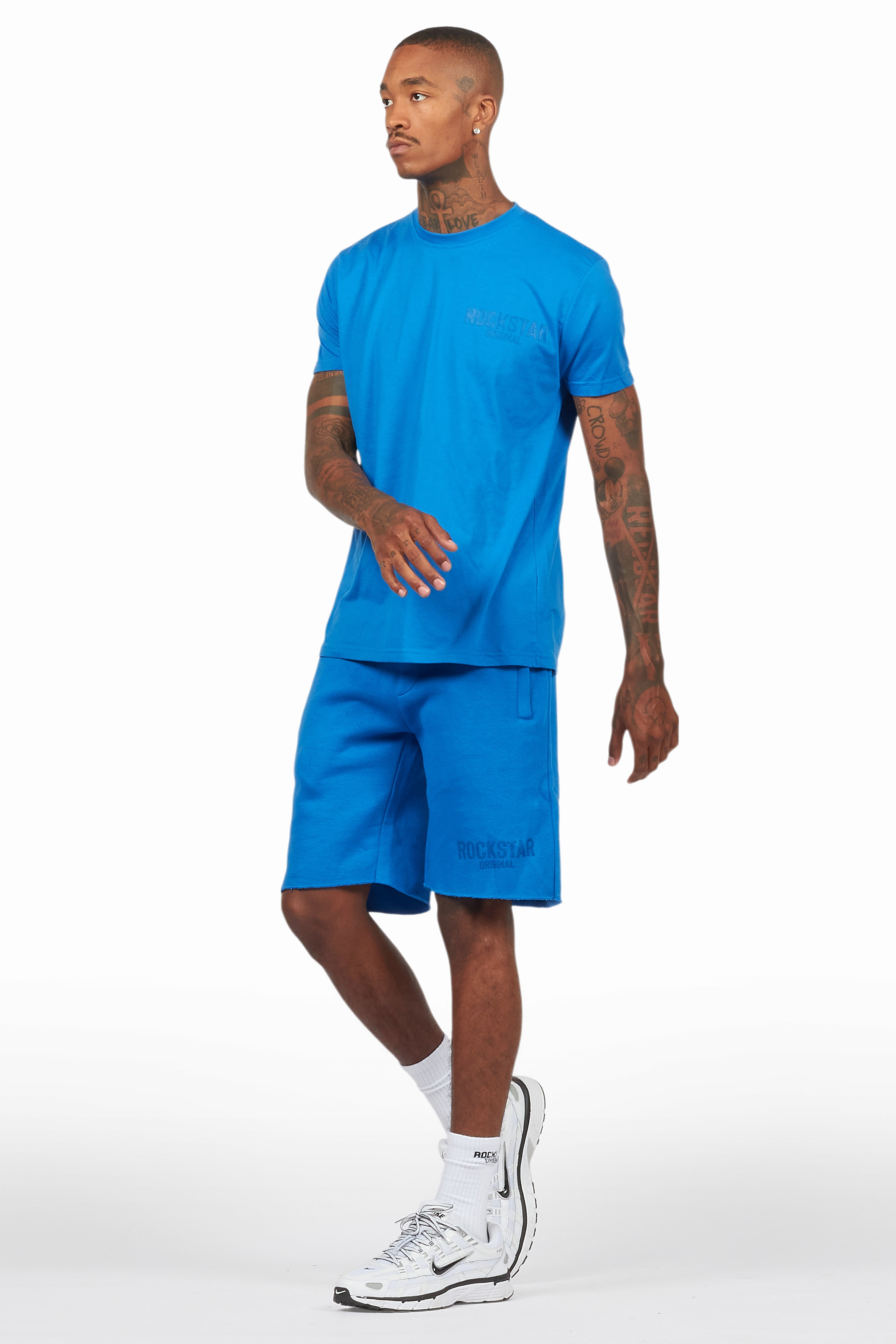 Sana Royal Blue T-Shirt/Raw Edge Short Set