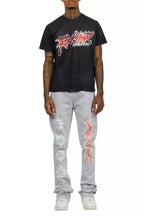 Yash Charcoal Grey T-Shirt/Stacked Flare Track Pant Set