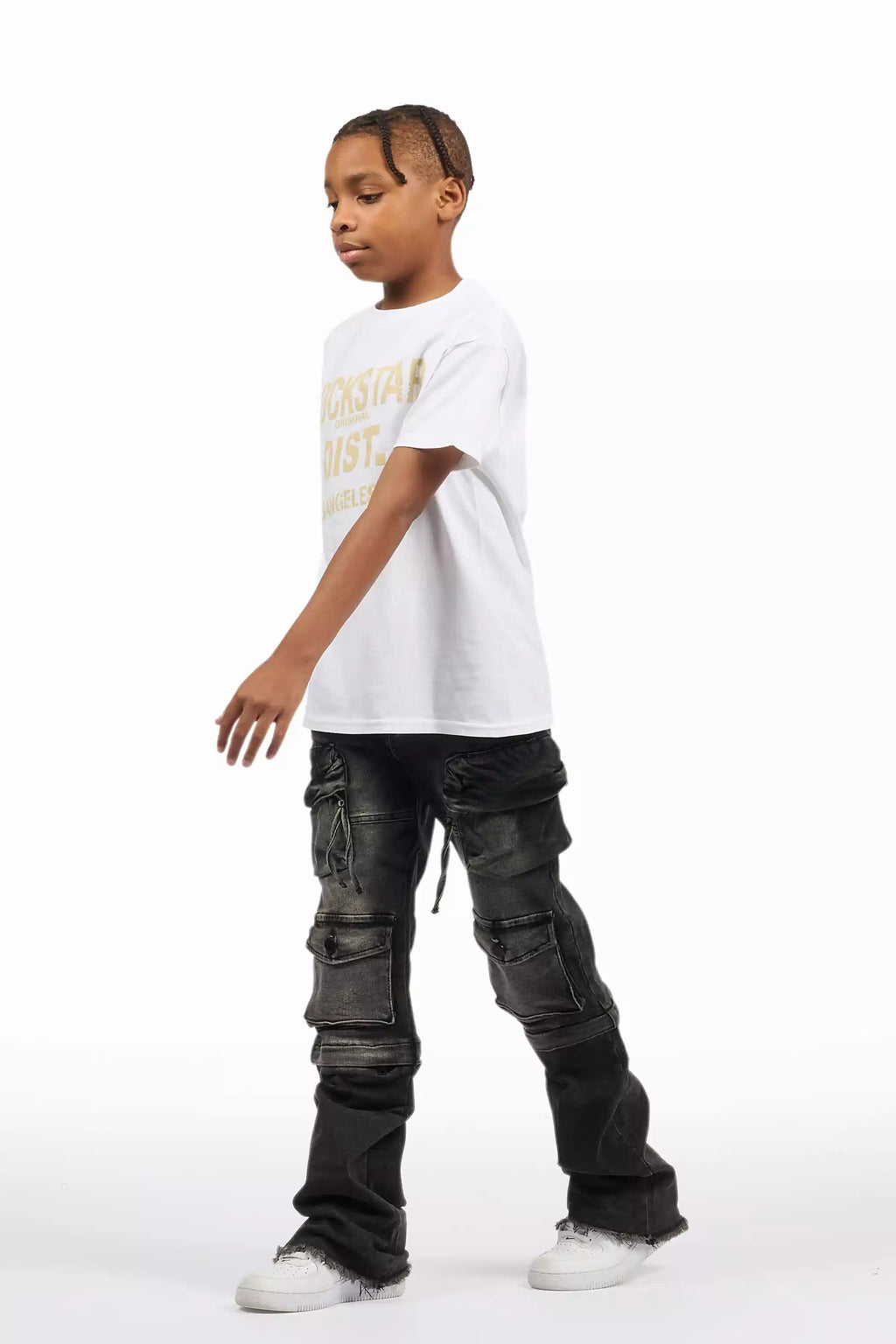 Boys Jan Black Stacked Flare Cargo Jean