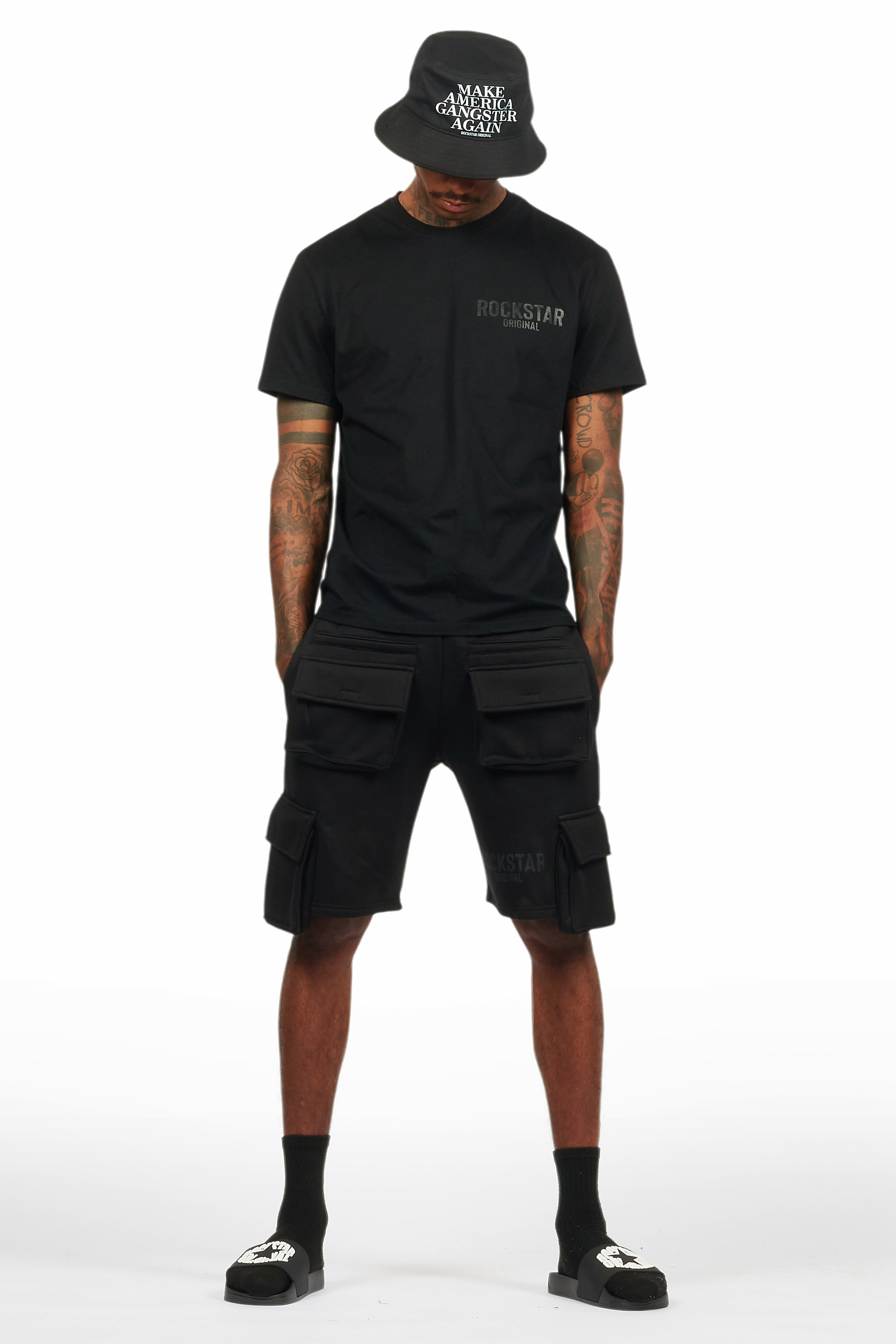 Sana Black/Black T-Shirt Cargo Shorts Set