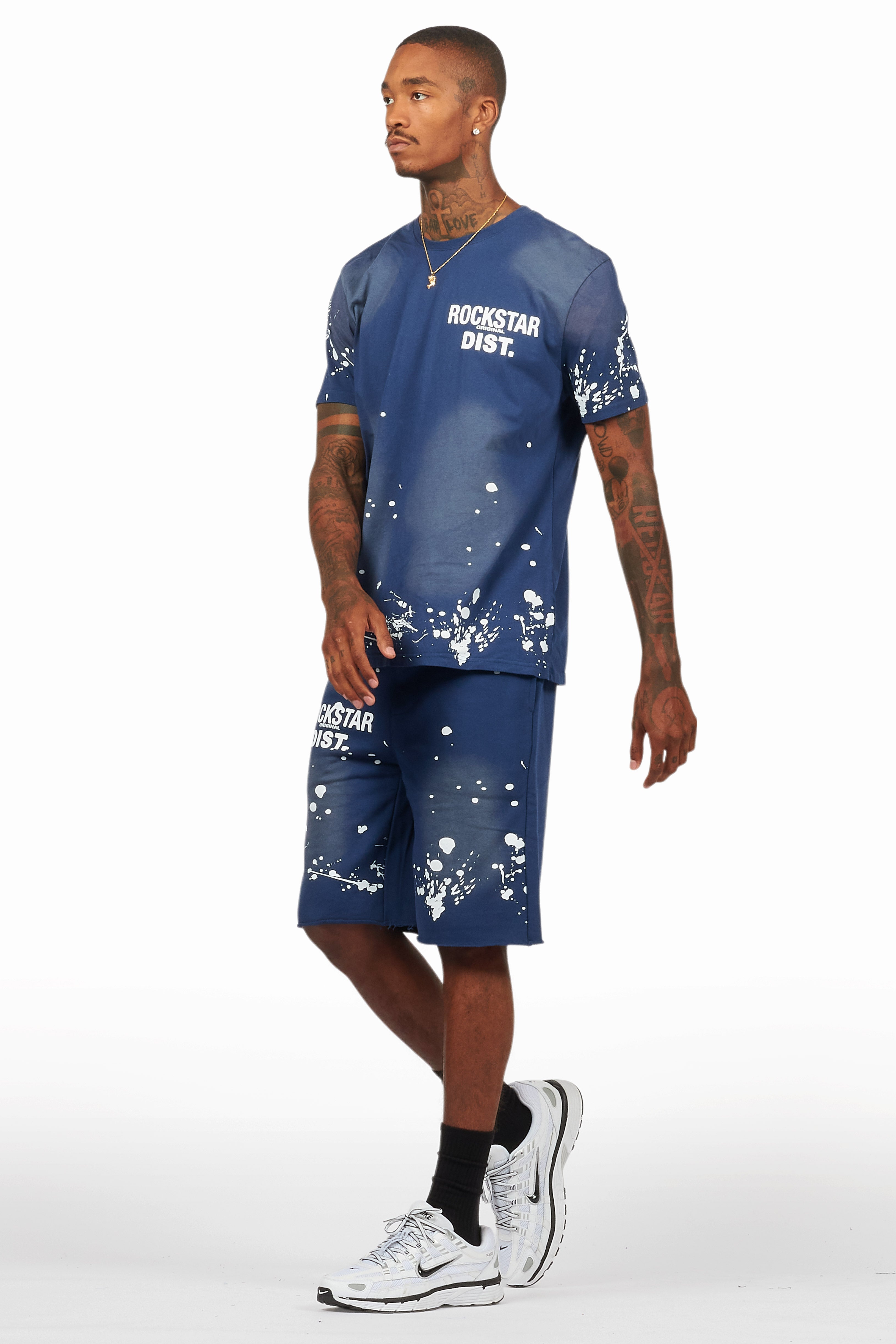 Rafix Navy Graphic T-Shirt Short Set
