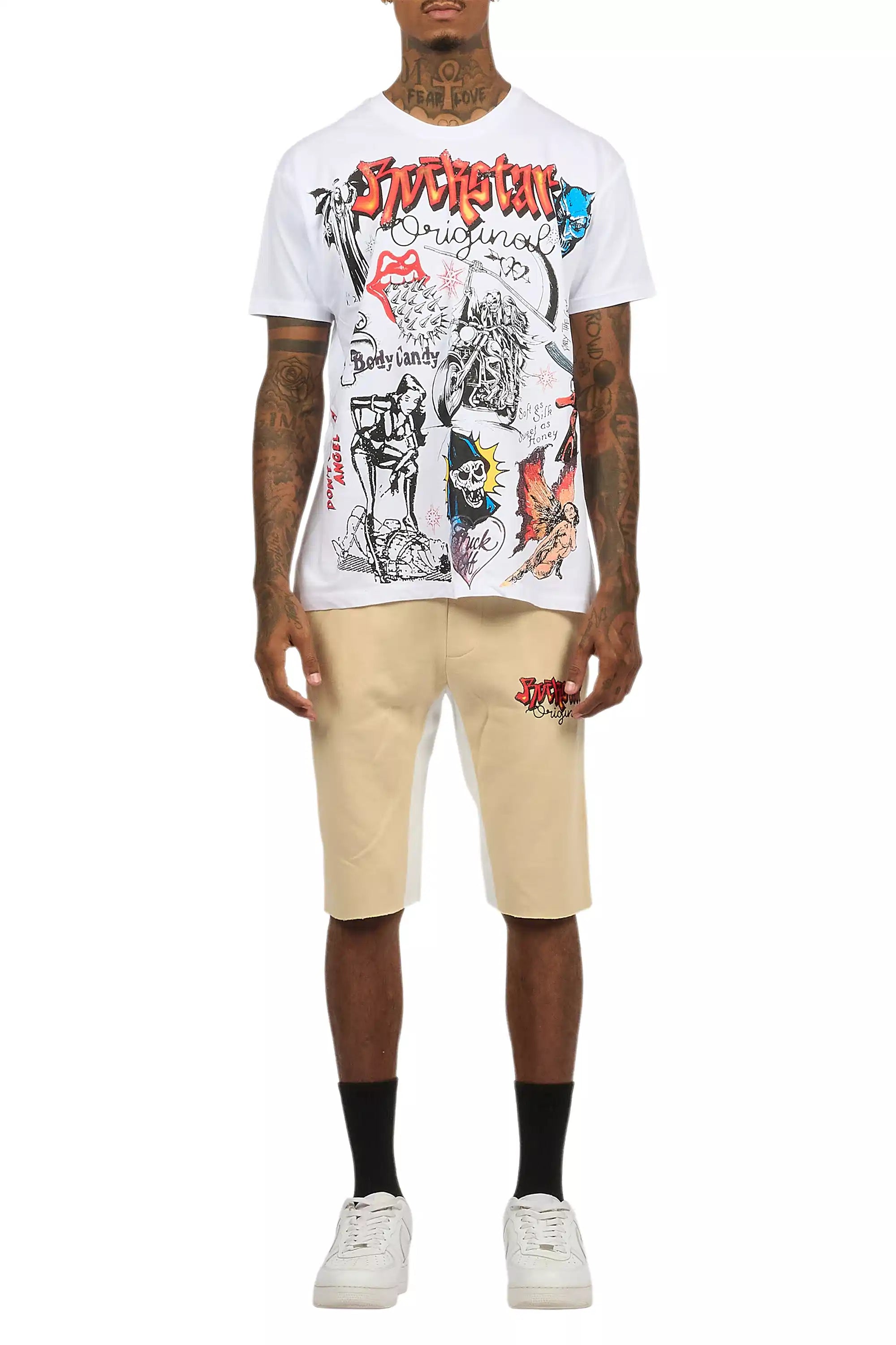 Shootah White/Beige T-Shirt Short Set