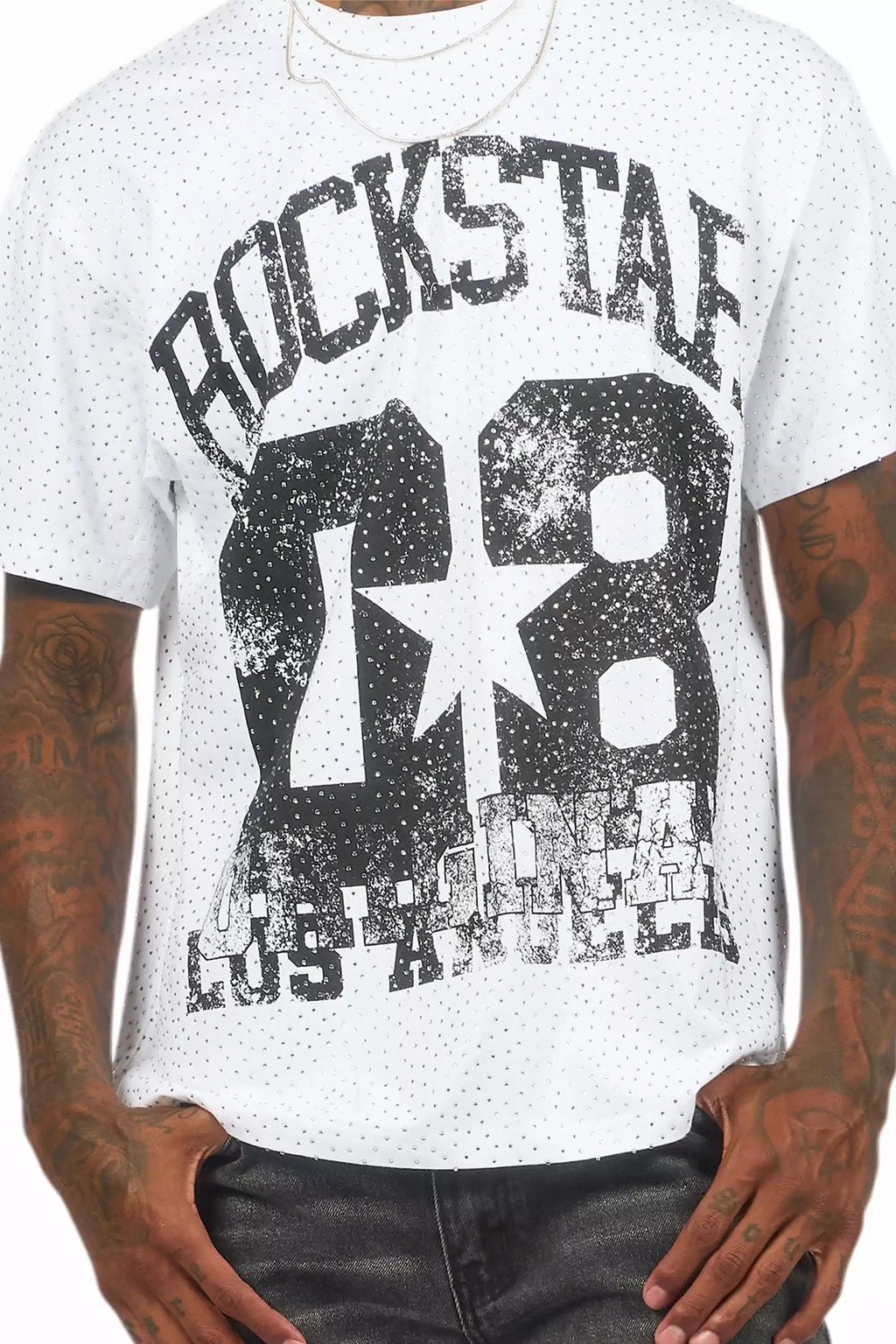 Flamur White Graphic Rhinestone T-Shirt