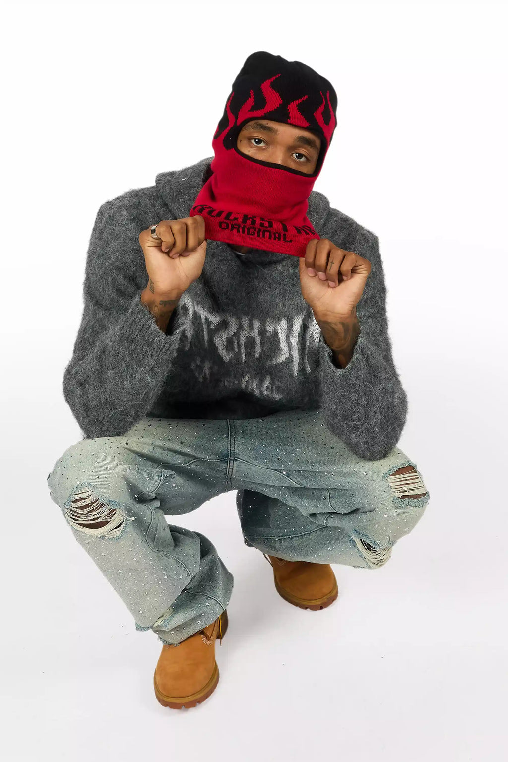 Andros Reflected Grey Graphic Knitted Mohair Hoodie