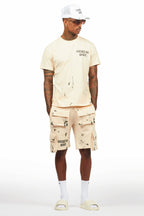 Raffer Beige/Black T-Shirt Cargo Shorts Set