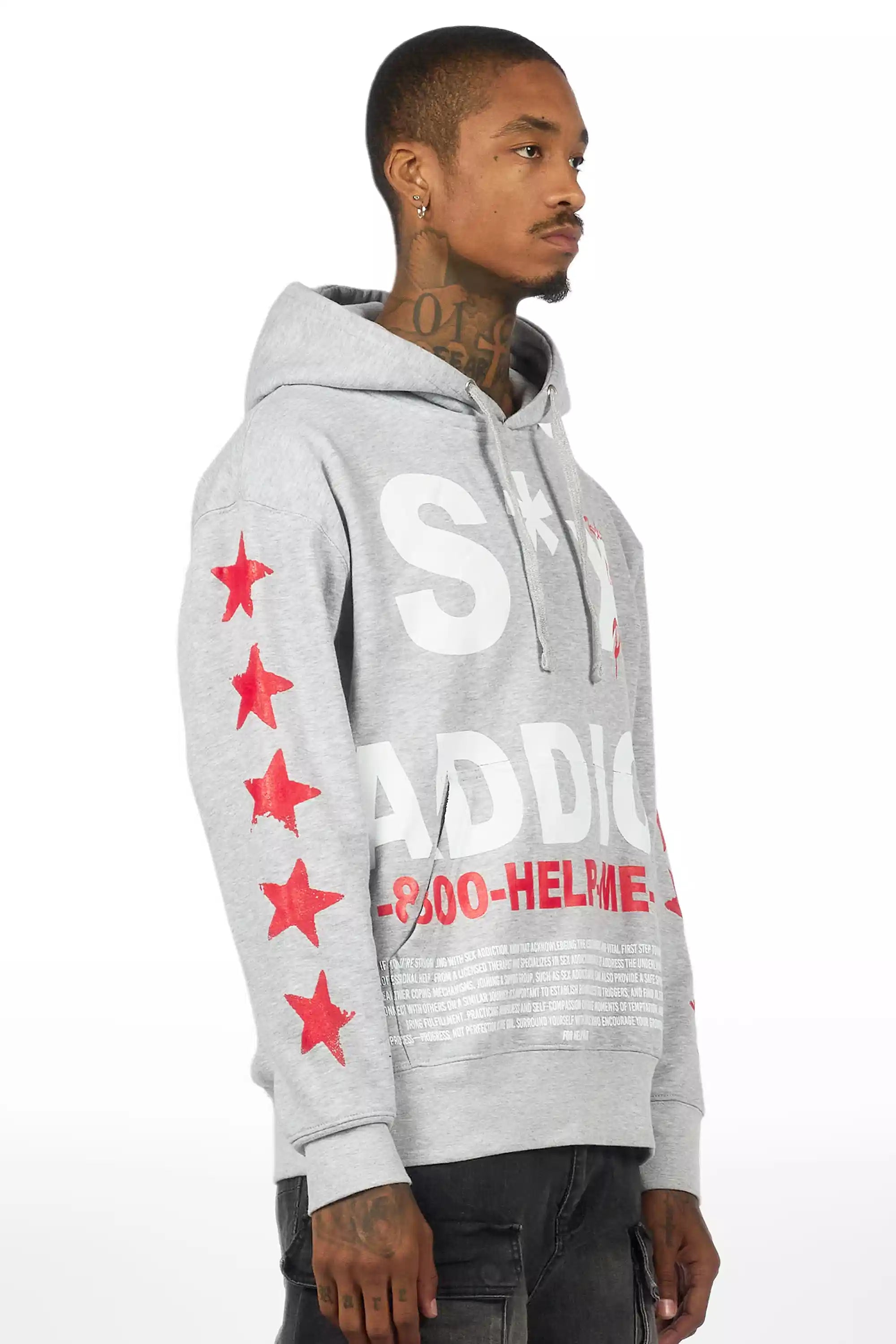 Addict Heather Grey/Red Graphic Hoodie