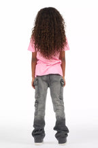 Girls Vixen Grey Wash Distressed Stacked Jean