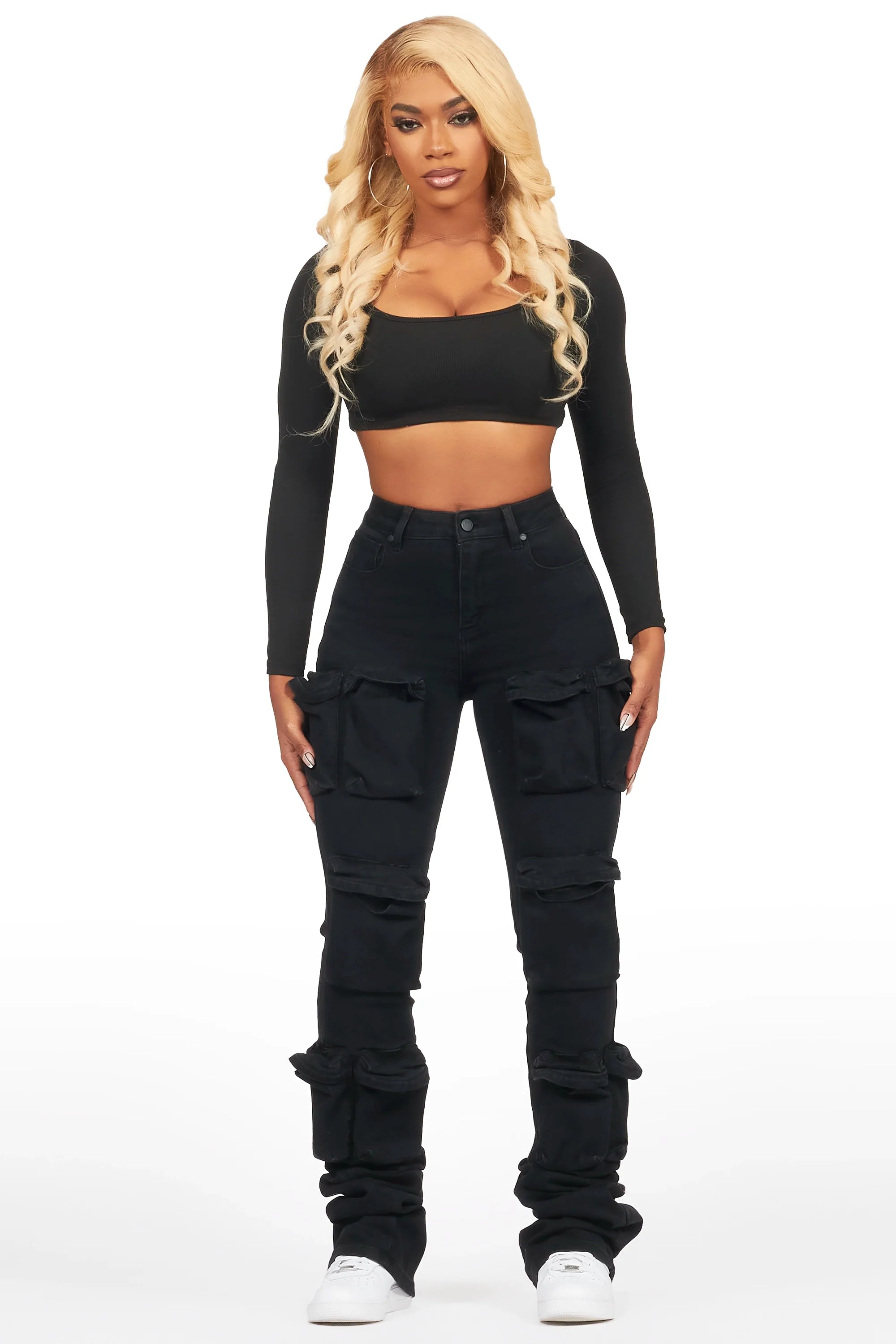 Alliyah Black Cargo Super Stacked Jean