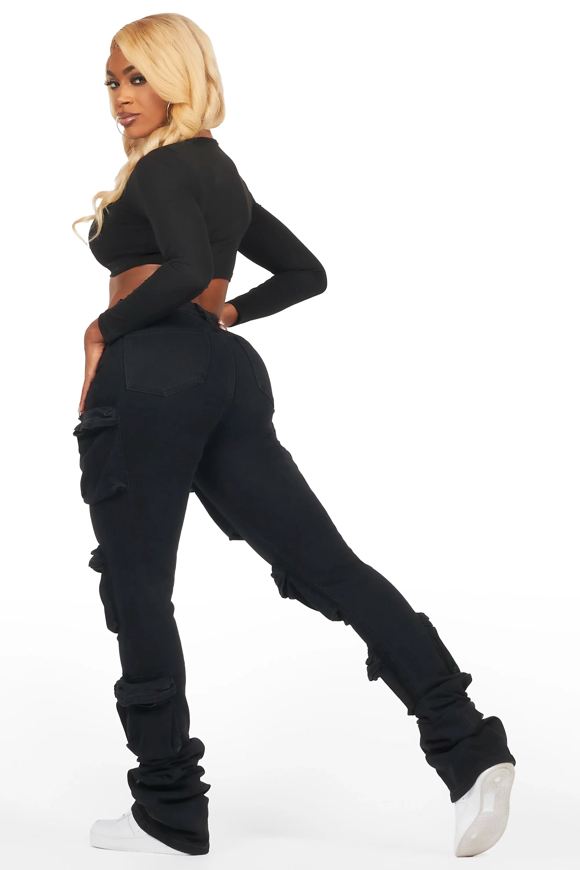 Alliyah Black Cargo Super Stacked Jean