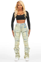 Alliyah Tinted Dirty Wash Cargo Super Stacked Jean