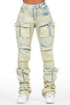 Alliyah Tinted Dirty Wash Cargo Super Stacked Jean
