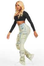 Alliyah Tinted Dirty Wash Cargo Super Stacked Jean