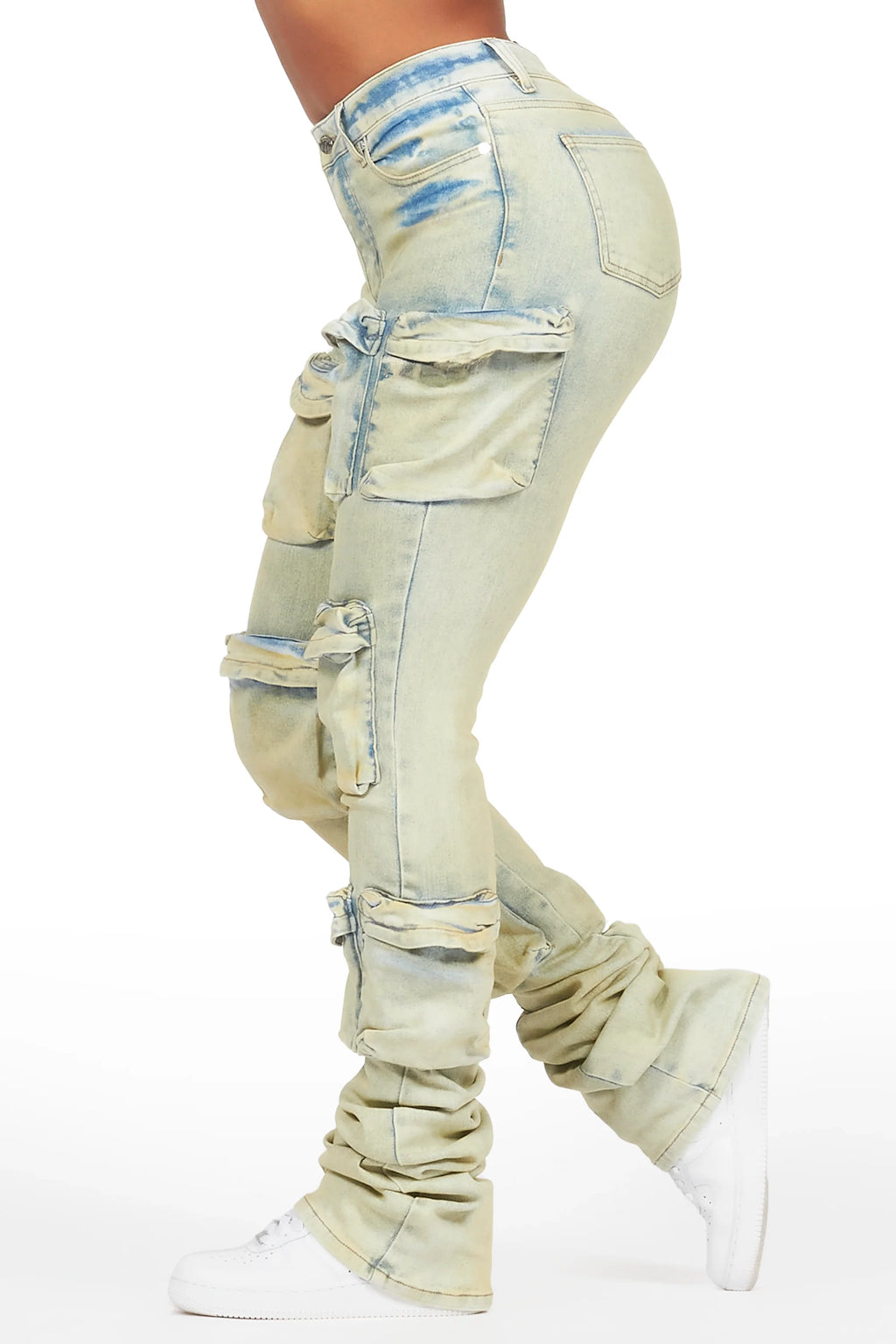 Alliyah Tinted Dirty Wash Cargo Super Stacked Jean