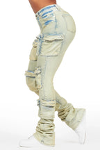 Alliyah Tinted Dirty Wash Cargo Super Stacked Jean