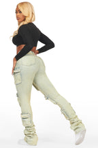 Alliyah Tinted Dirty Wash Cargo Super Stacked Jean