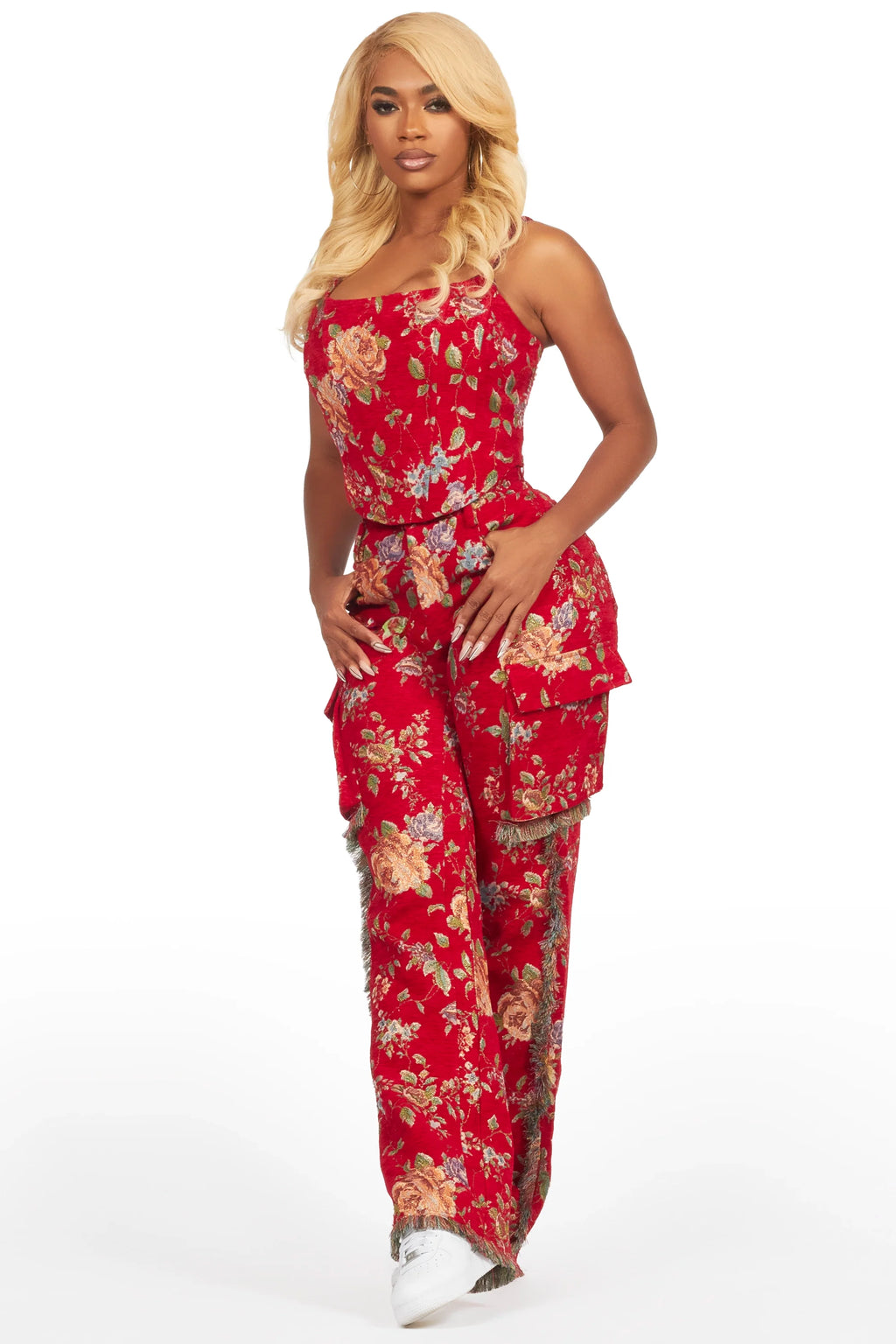 Marionna Red Tapestry Stacked Pant