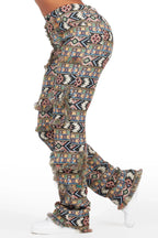 Ferlanda Black Cargo Tapestry Stacked Pant