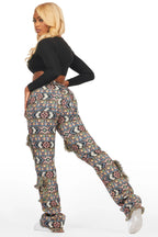 Ferlanda Black Cargo Tapestry Stacked Pant