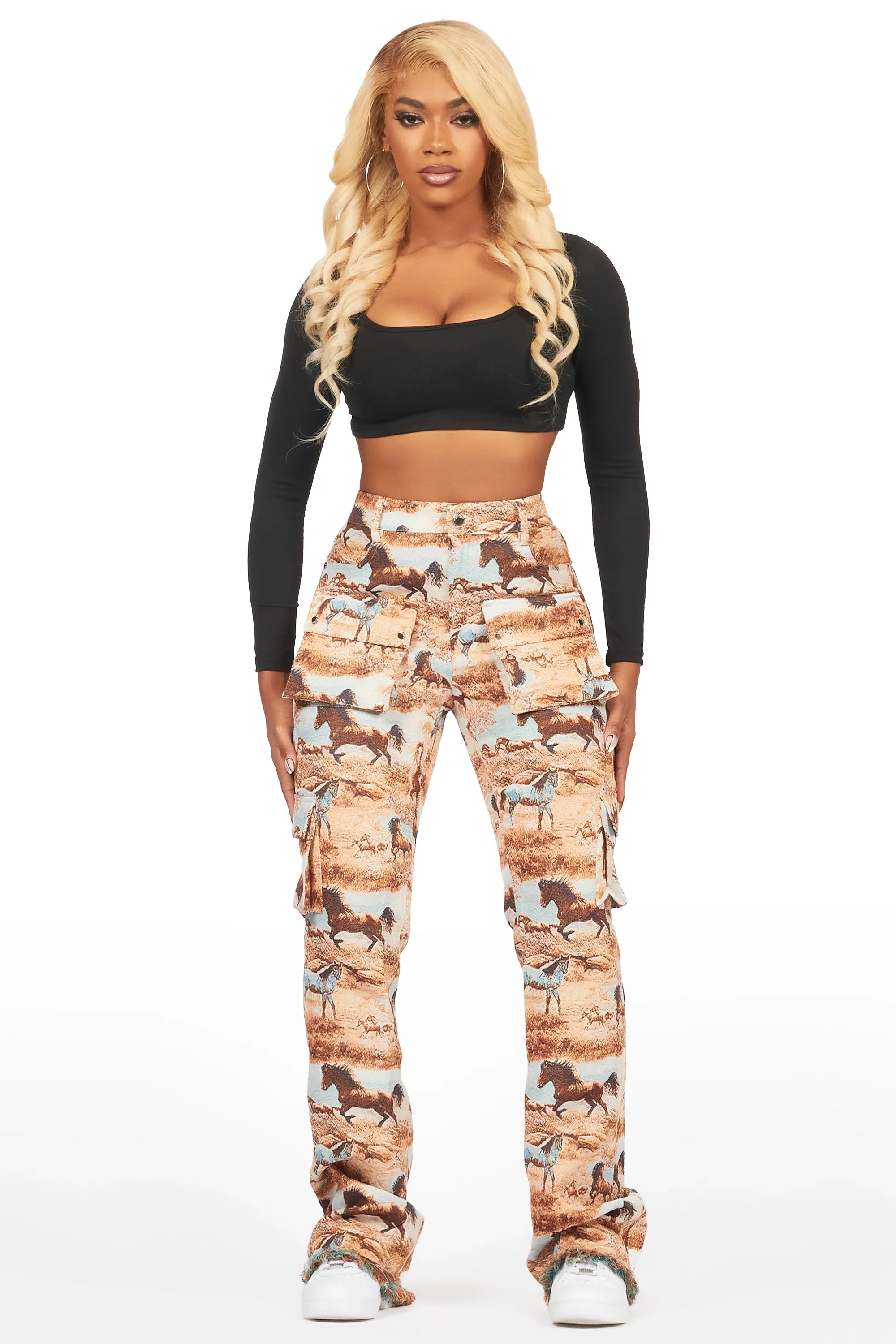 Denea Beige Cargo Tapestry Pant