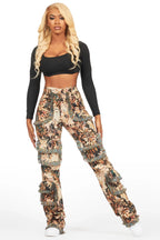 Takecia Black Tapestry Stacked Pant