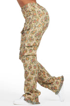 Niyah Tan Floral Tapestry Stacked Pant