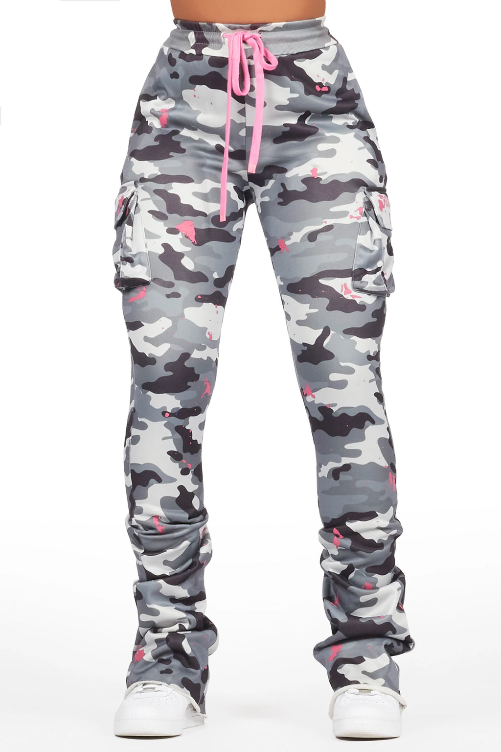 Lavenda Grey Camo Cargo Stacked Track Pant