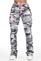 Lavenda Grey Camo Cargo Stacked Track Pant