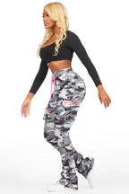 Lavenda Grey Camo Cargo Stacked Track Pant