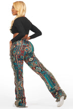 Joliet Red Tapestry Stacked Pant
